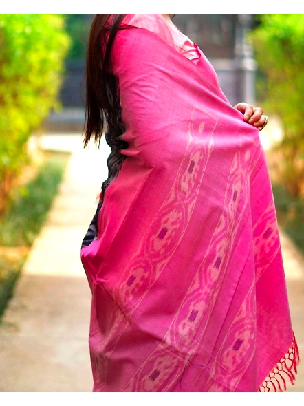 Pink Linen Saree with All-Over Digital Print - Elegant &amp; Comfortable-Pink-3