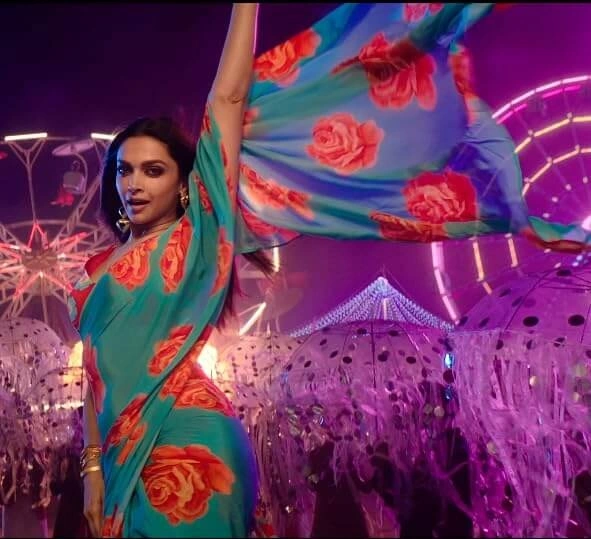 Deepika Padukone Floral Printed Sarees | Elegant Bollywood-inspired Ethnic Wear-Cyan-2