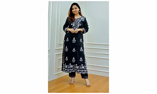 Beautiful Black Rayon Cotton Chikankari Kurti Set