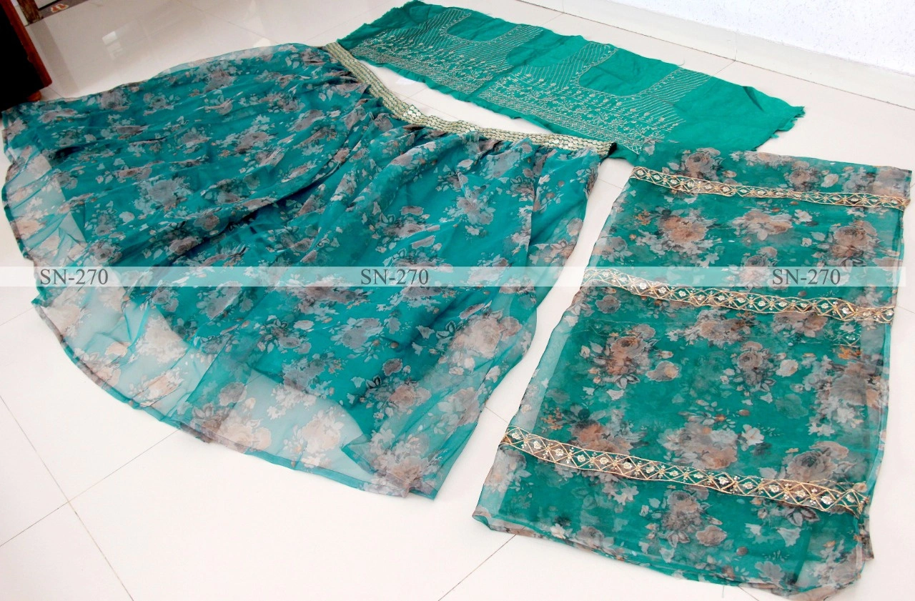 Enchanting Organza Silk Digital Printed Lehenga-Cyan-3