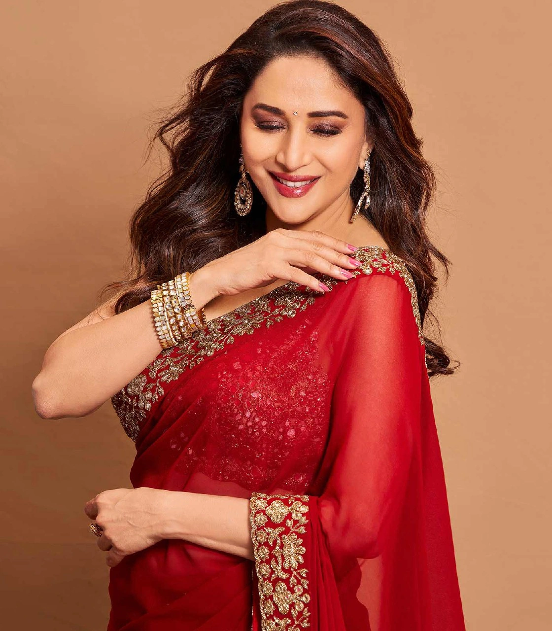 Madhuri Dixit Red RANGOLI SILK Saree - Elegant Indian Ethnic Wear-Red-4