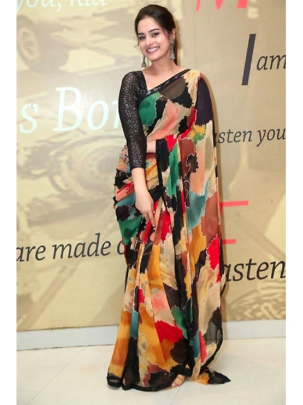 Black Georgette Digital Printed Saree: Bollywood Inspired