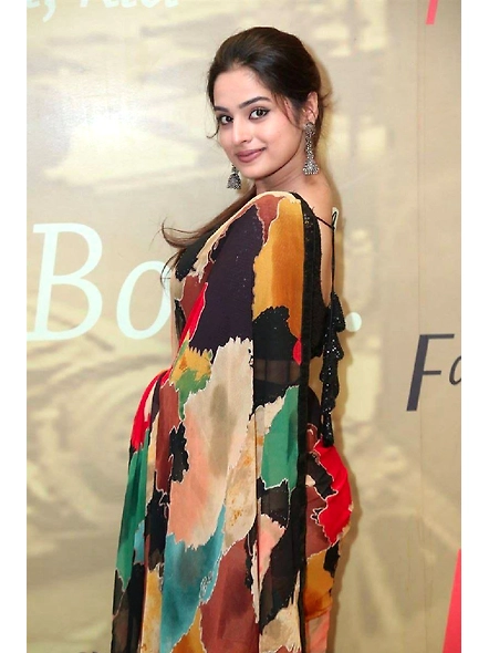 Black Georgette Digital Printed Saree: Bollywood Inspired-2