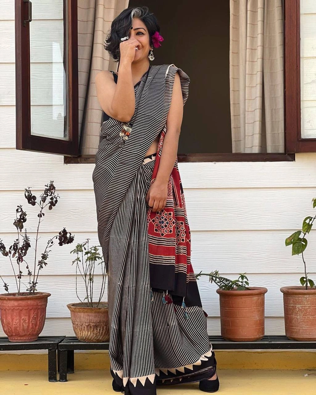 Elegant Red Black Modal Silk Sari-1