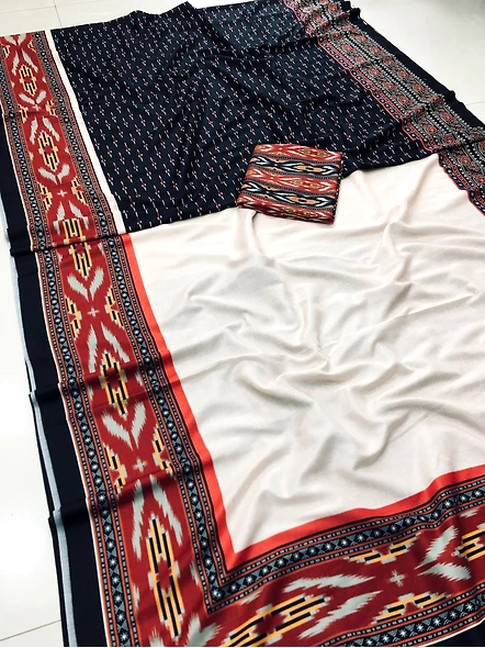 Pure Mulmul Cotton Silk Saree with Digital Print - Elegant Ethnic Attire-4