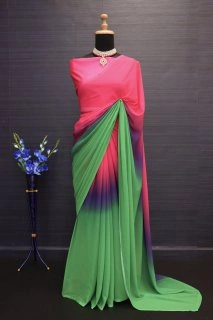 Vibrant Pink Georgette Saree with Modern Digital Print-2