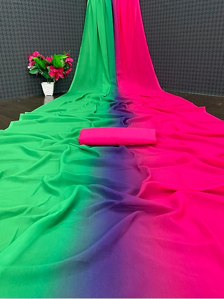 Pink Georgette Saree with Modern Digital Print-3