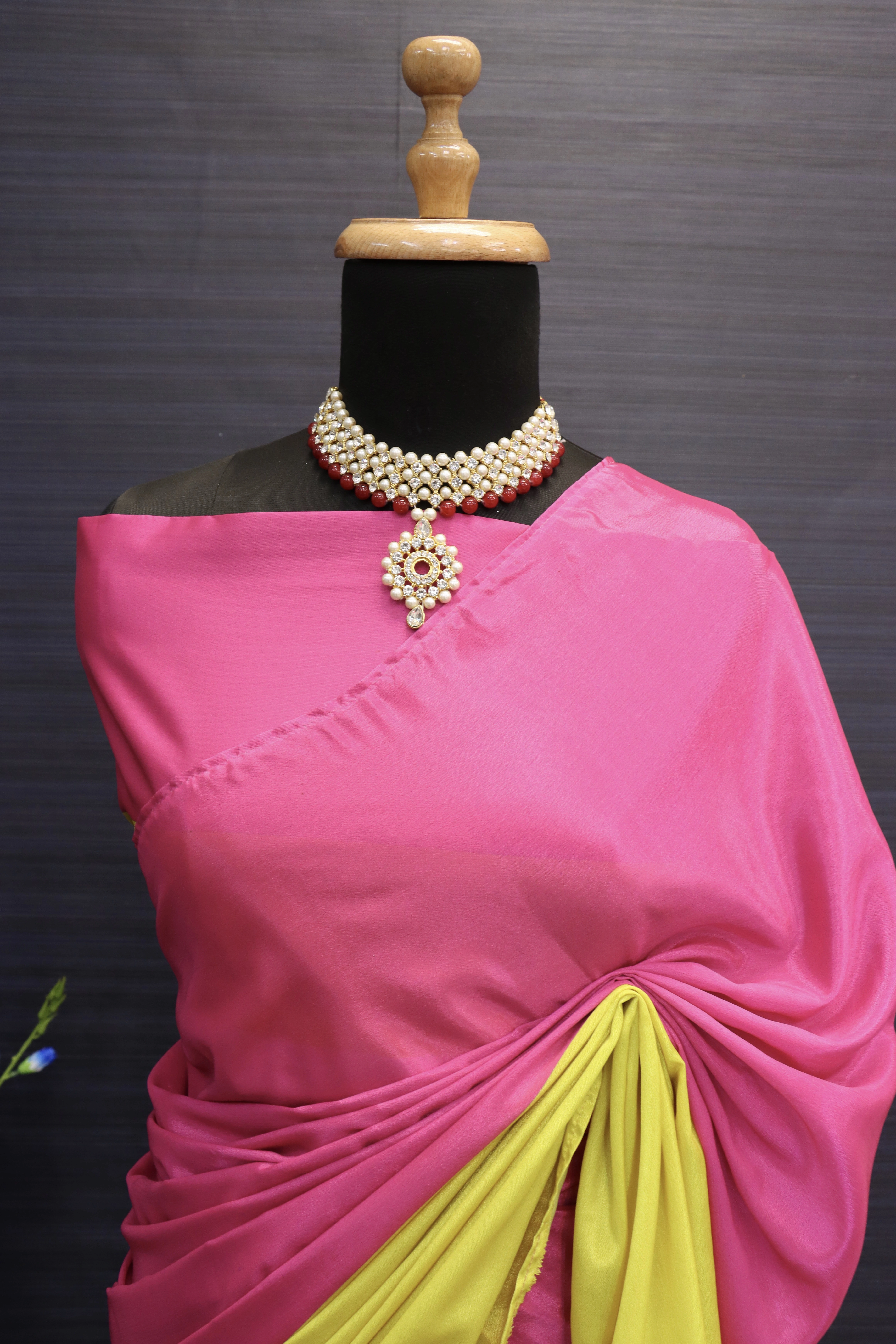 Alia bhatt red &amp; baby pink georgette printed bollywood saree-2