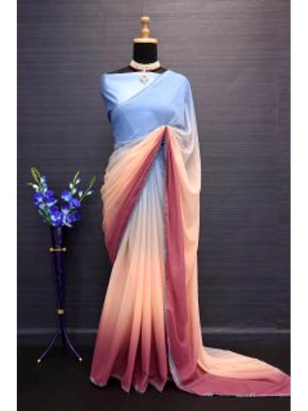 Women's Printed Pure Georgette Saree - Elegant Ethnic Wear for Special Occasions-Blue-2