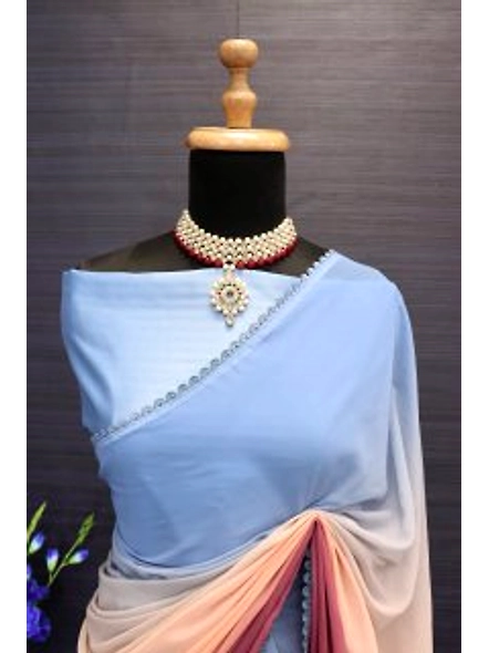Women's Printed Pure Georgette Saree - Elegant Ethnic Wear for Special Occasions-Blue-3