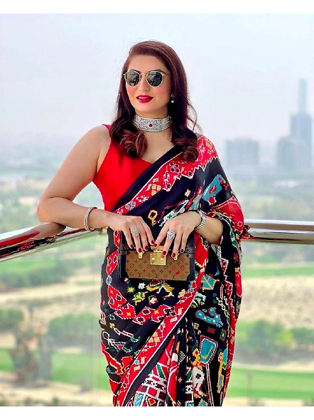 Exquisite Heavy Satin Silk Saree with Digital Prints - Elegant Traditional Attire