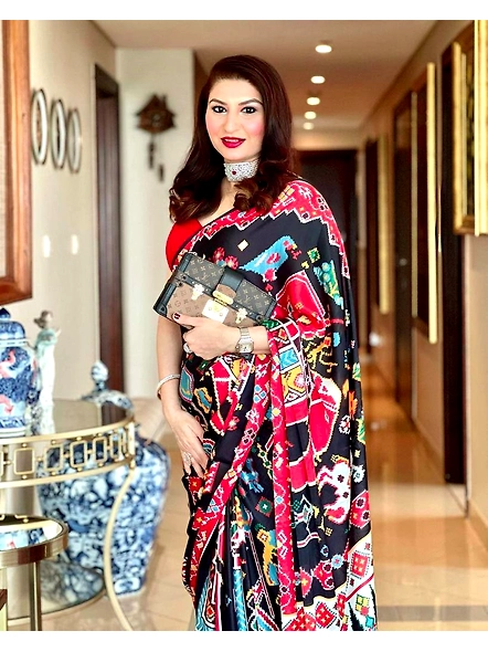 Exquisite Heavy Satin Silk Saree with Digital Prints - Elegant Traditional Attire-3