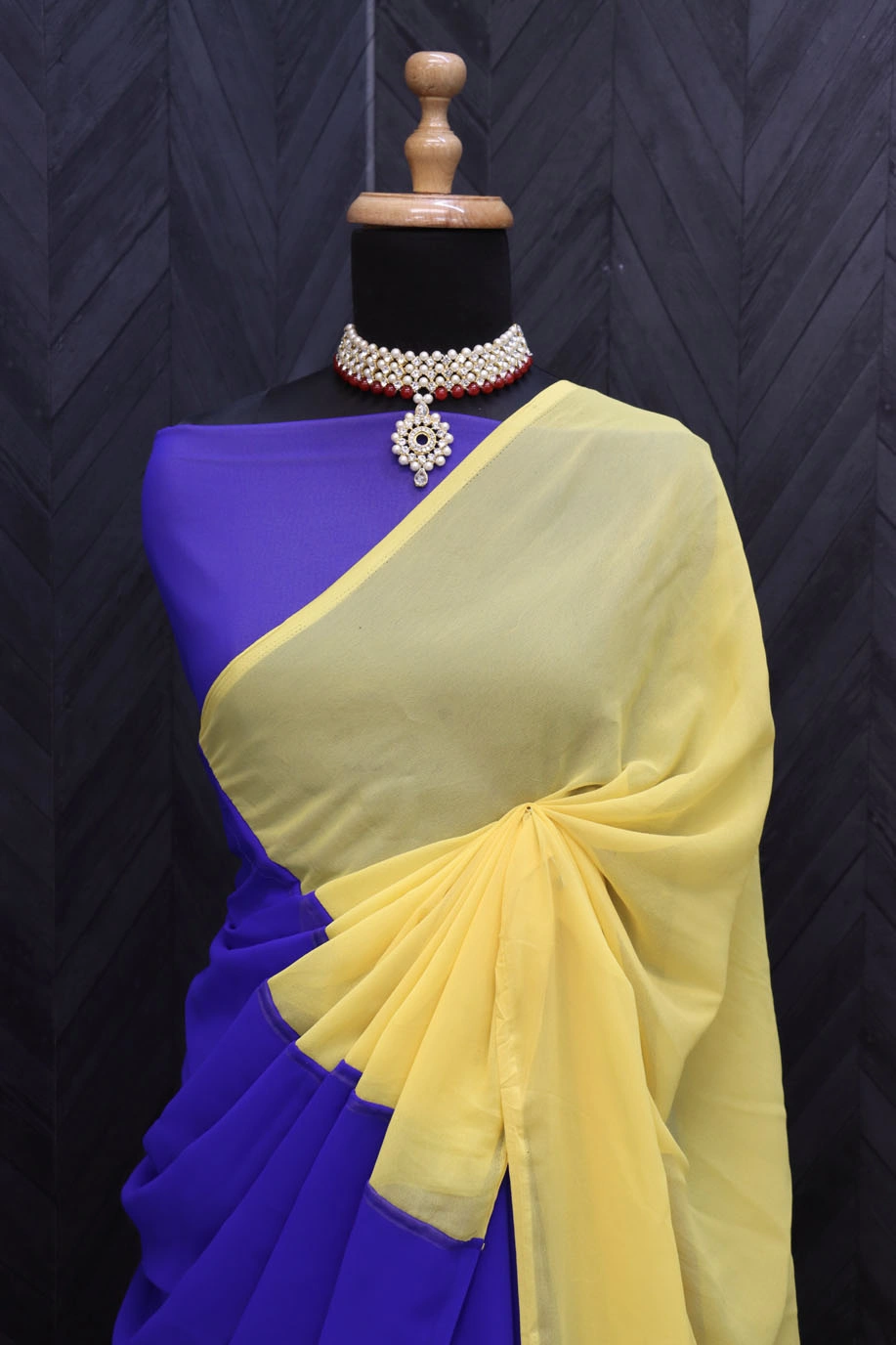 Blue and Yellow Georgette Ready-to-Wear Alia Bhatt Saree-3