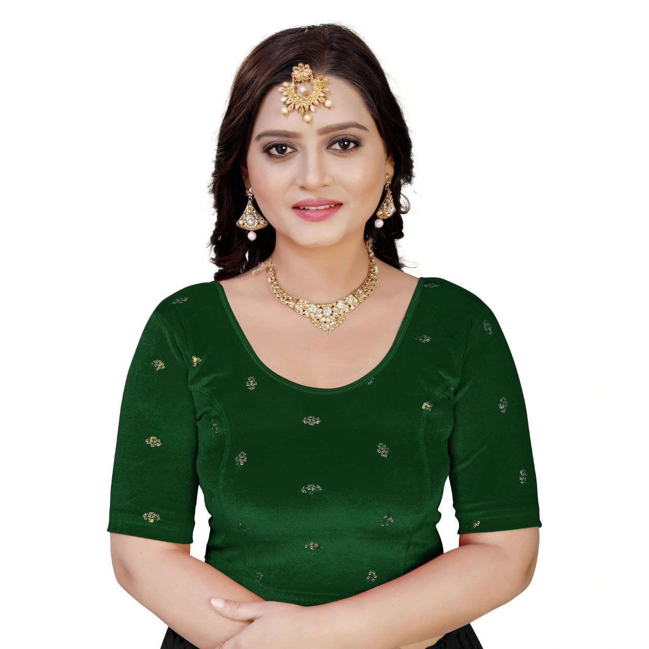 Luxurious Ready to Wear Velvet Stretchable Blouse with Embroidery Detailing-NehaGREENL