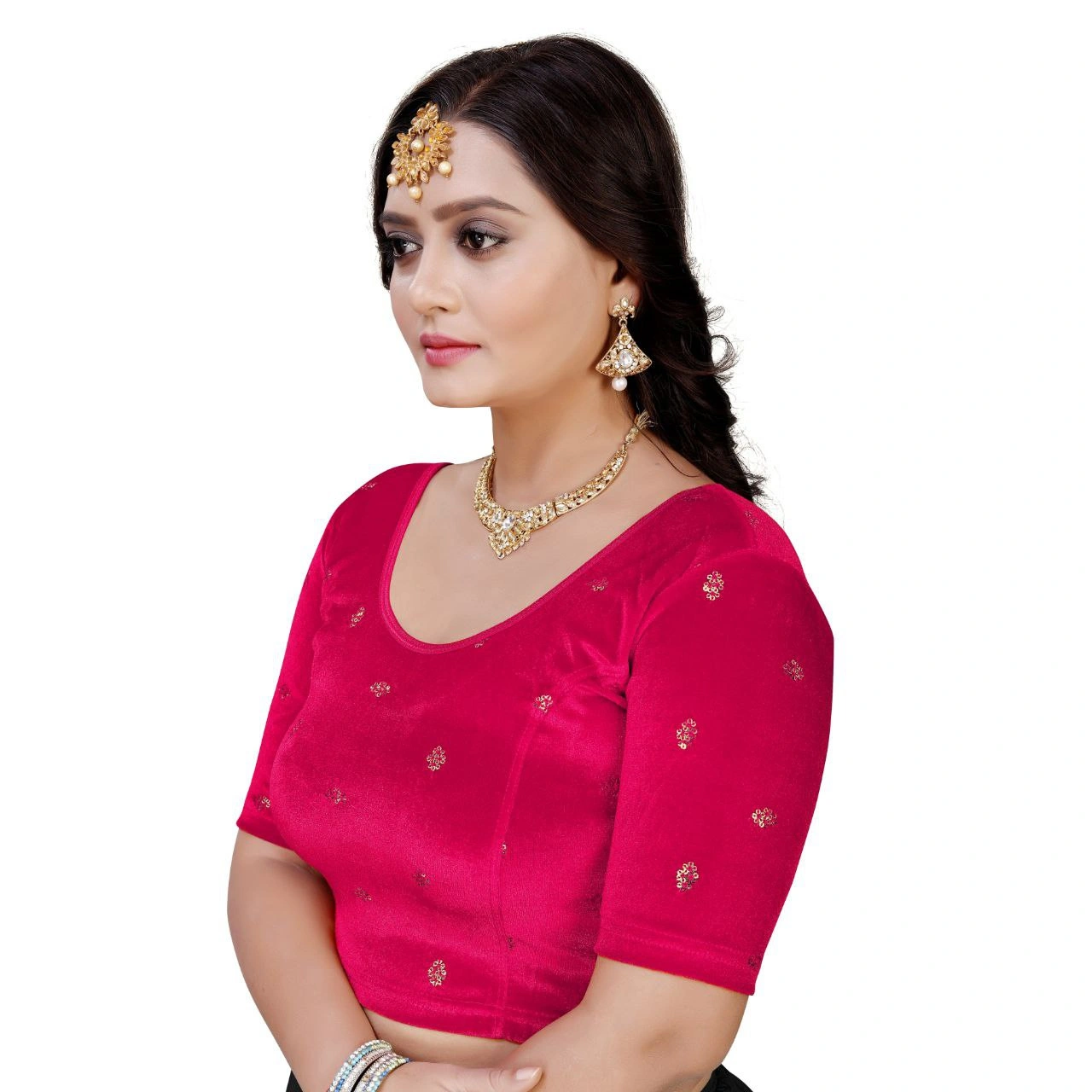 Luxurious Ready to Wear Velvet Stretchable Blouse with Embroidery Detailing-Rani-XL-1