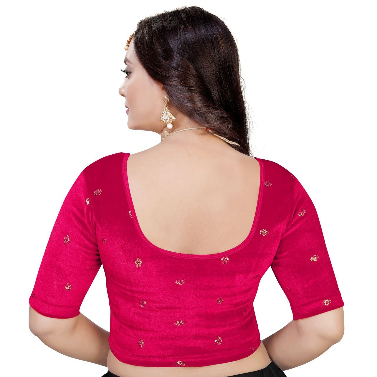 Luxurious Ready to Wear Velvet Stretchable Blouse with Embroidery Detailing-Rani-XL-2