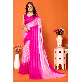 Elegant Women Striped Saree with Contrast Border - Georgette Fabric