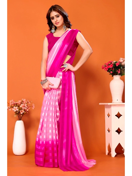 Elegant Women Striped Saree with Contrast Border - Georgette Fabric