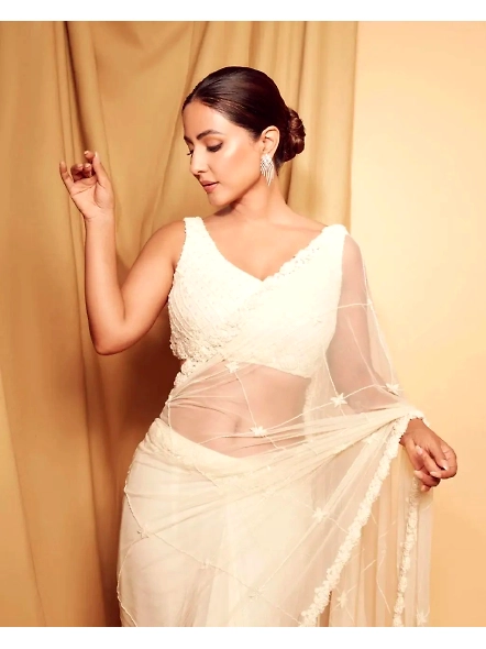 Hina Khan's White Georgette Saree