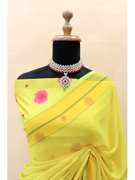 Yellow Georgette Digital Printed Saree