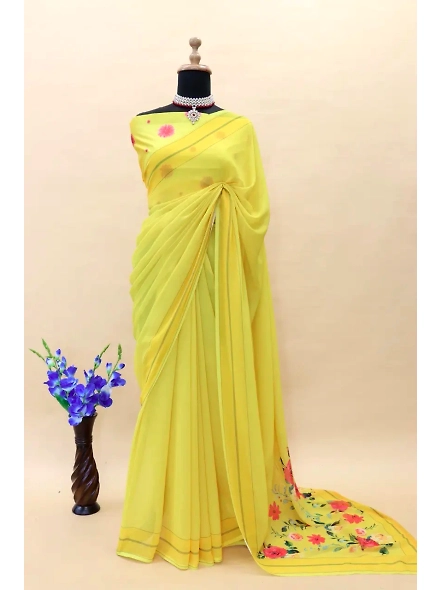 Yellow Georgette Digital Printed Saree - Elegant and Vibrant Ethnic Wear