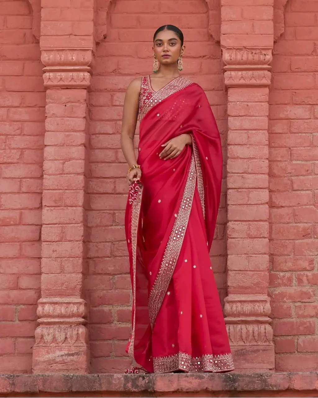 Exquisite Red Colour Rangoli Silk Saree with Sequin Work-SN-768