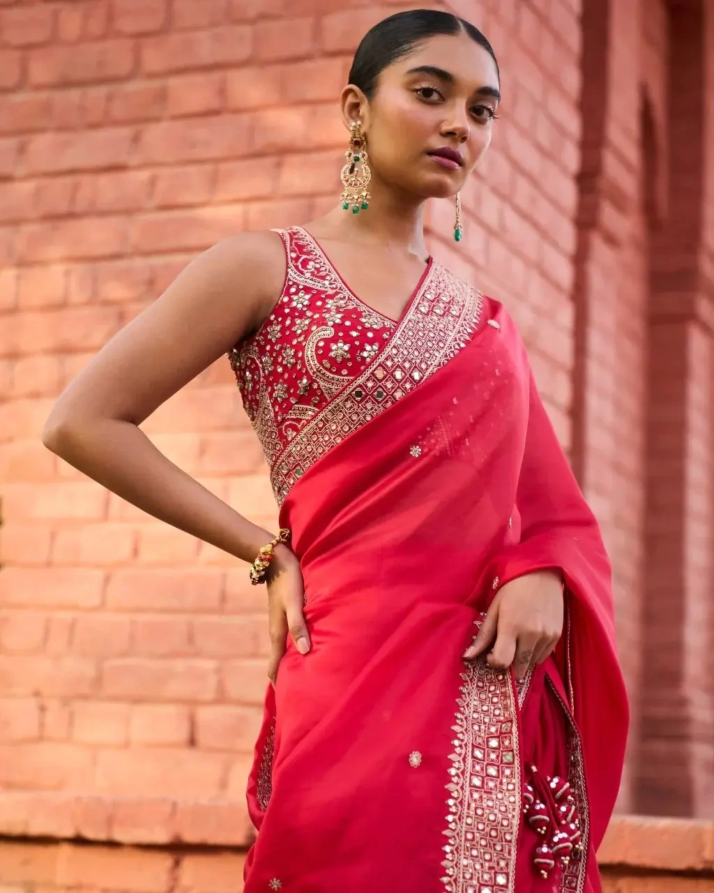 Exquisite Red Colour Rangoli Silk Saree with Sequin Work-Red-1