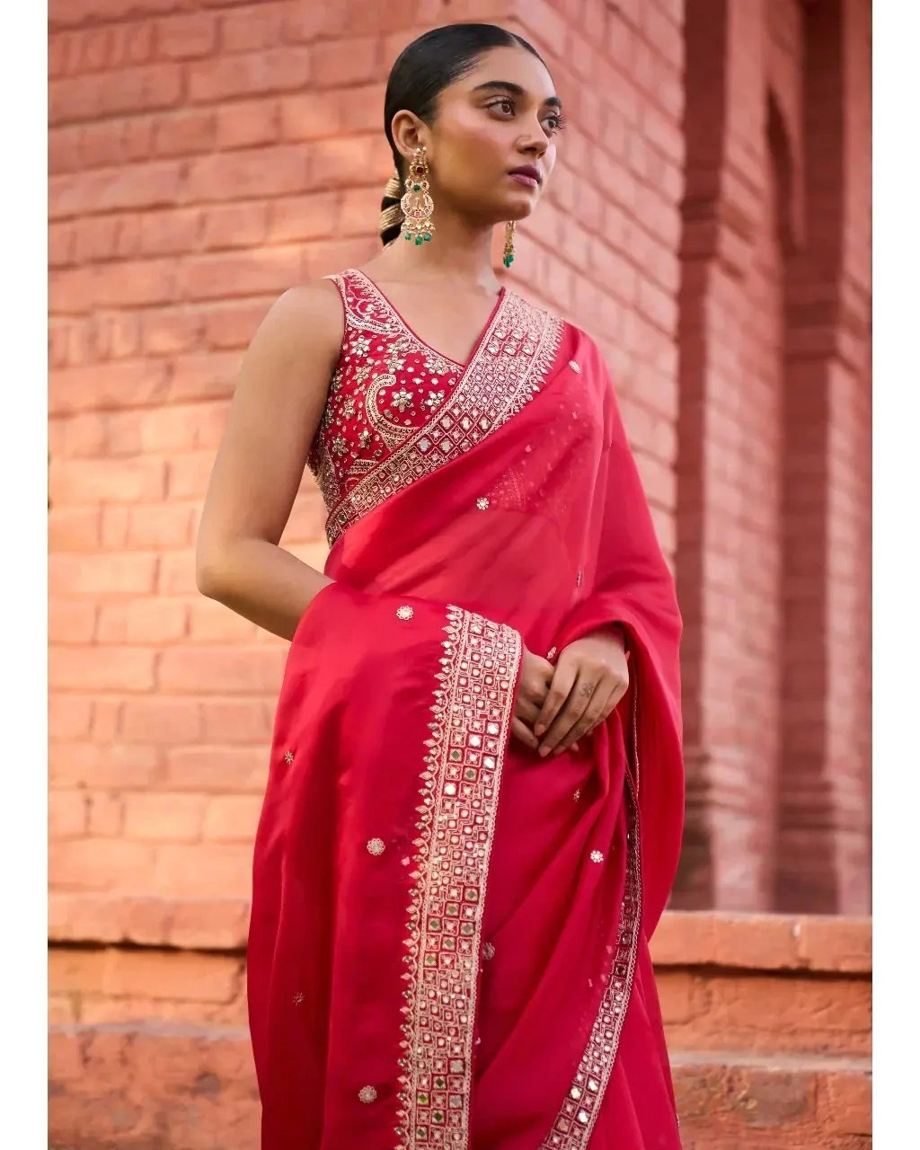 Exquisite Red Colour Rangoli Silk Saree with Sequin Work-Red-2