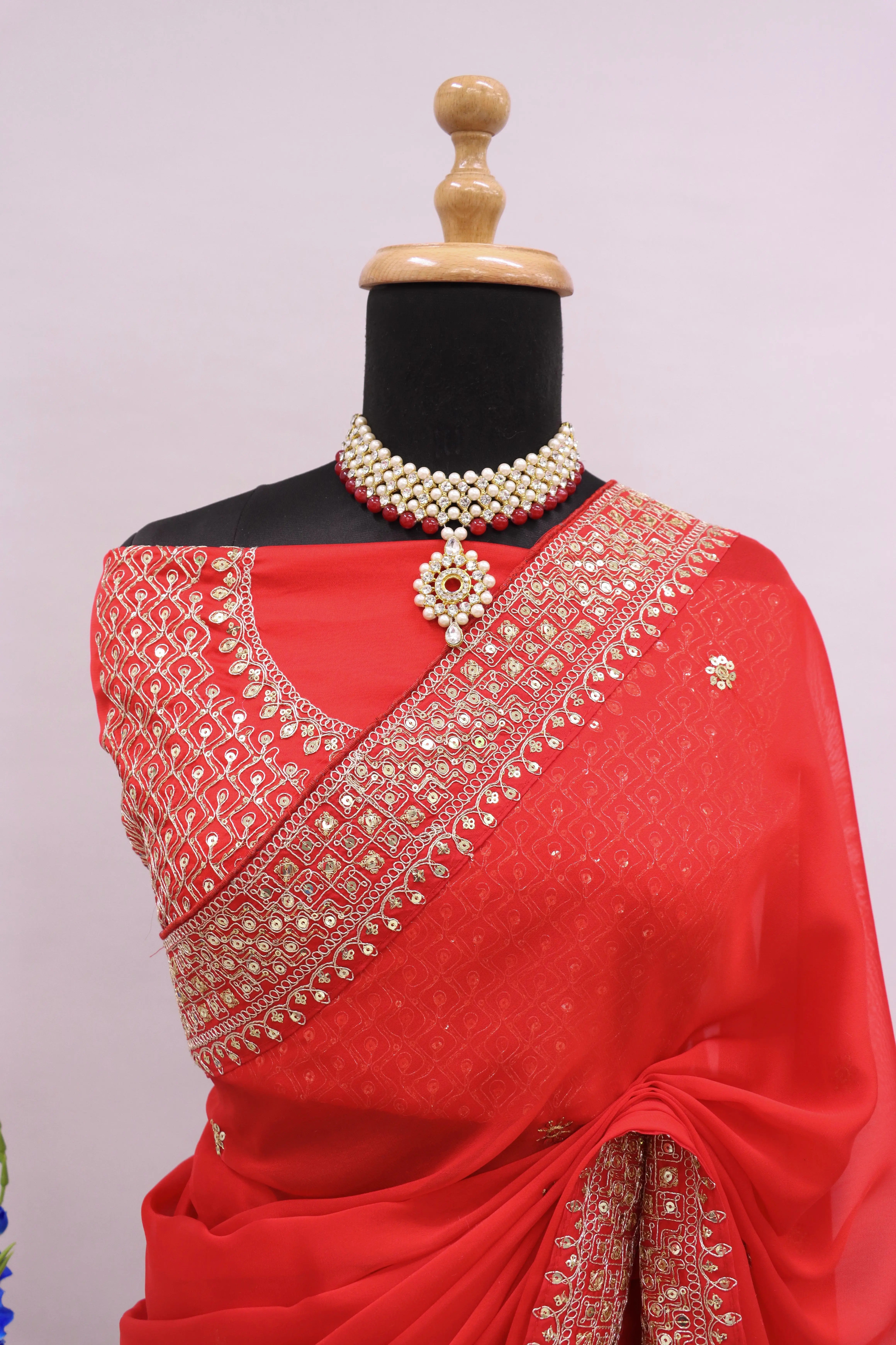 Exquisite Red Colour Rangoli Silk Saree with Sequin Work-Red-3