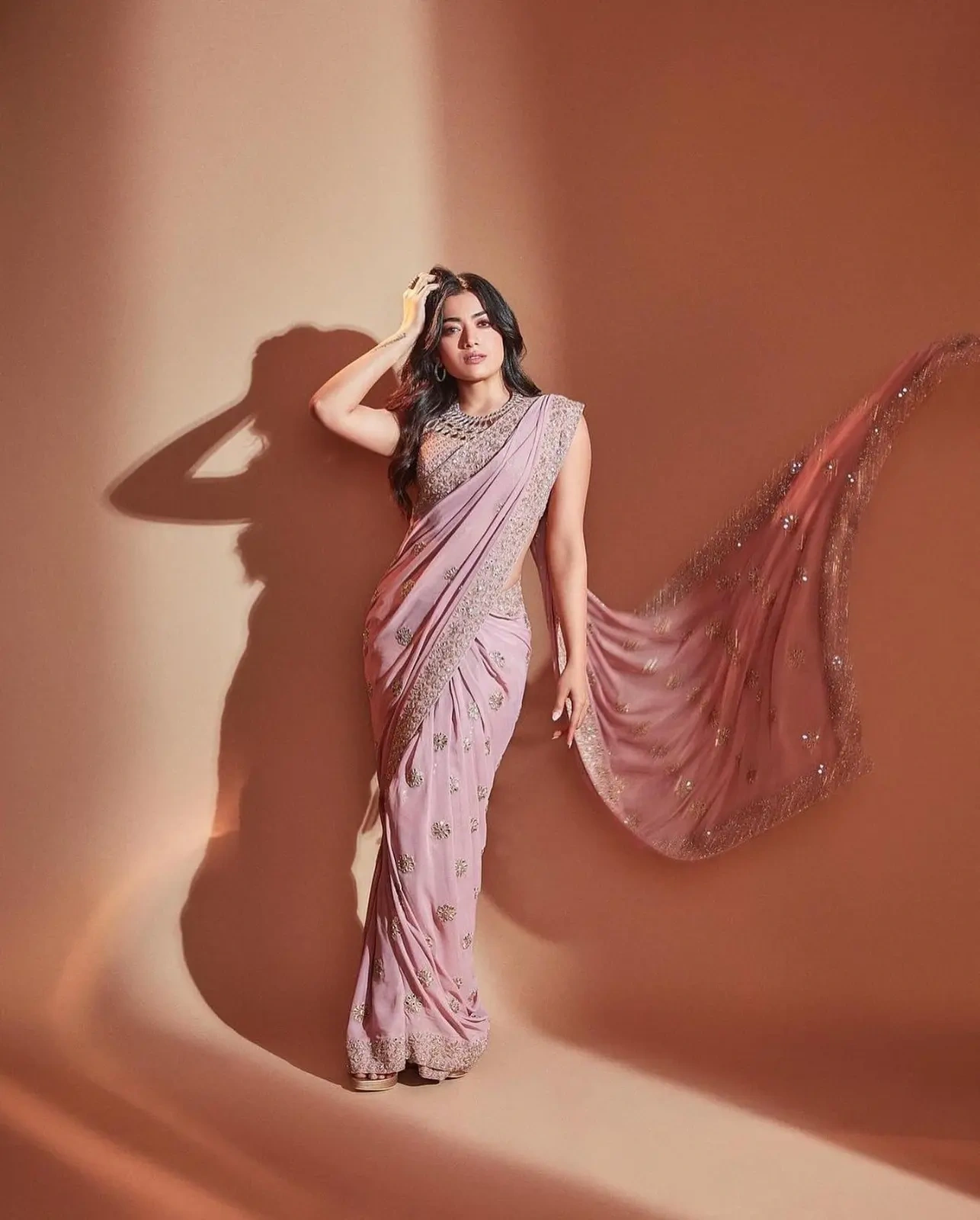 Rashmika Mandanna Georgette Pink Saree-Pink-1