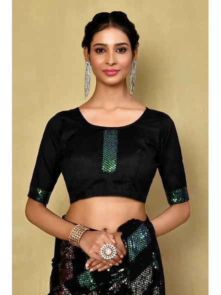 Embellished Georgette Sequence Saree with Sequence Embroidery Work-Black-3