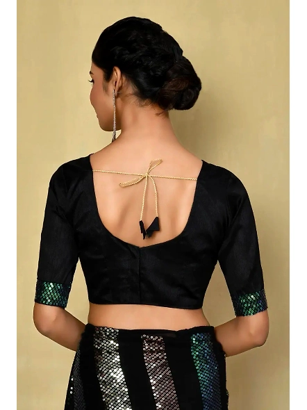 Embellished Georgette Sequence Saree with Sequence Embroidery Work-Black-4