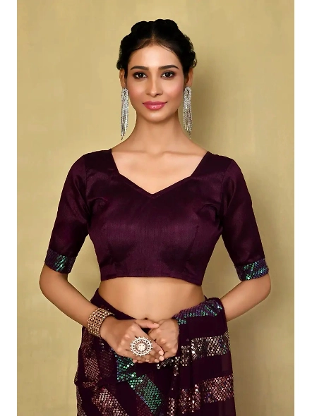 Embellished Georgette Sequence Saree with Sequence Embroidery Work-Brown-3