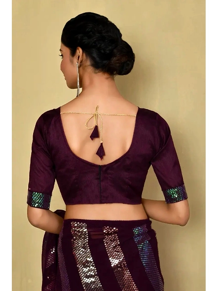 Embellished Georgette Sequence Saree with Sequence Embroidery Work-Brown-4