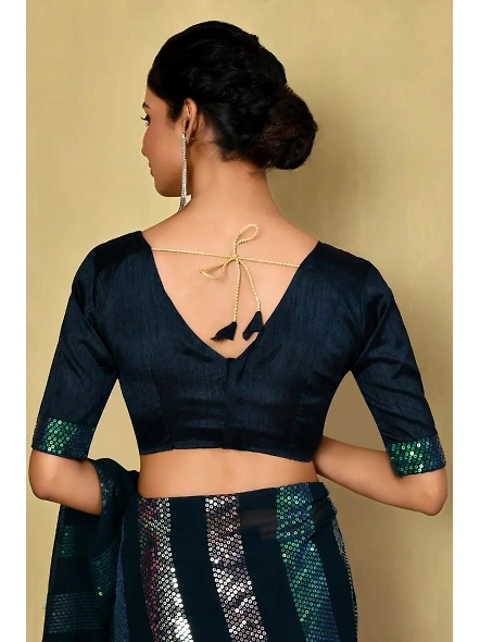 Embellished Georgette Sequence Saree with Sequence Embroidery Work-Green-4