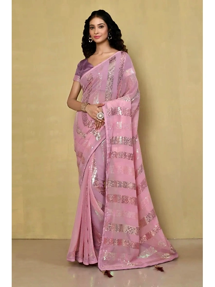 Embellished Georgette Sequence Saree with Sequence Embroidery Work-VT1143_Pink