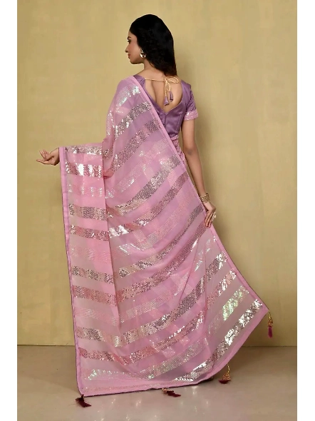 Embellished Georgette Sequence Saree with Sequence Embroidery Work-Pink-2