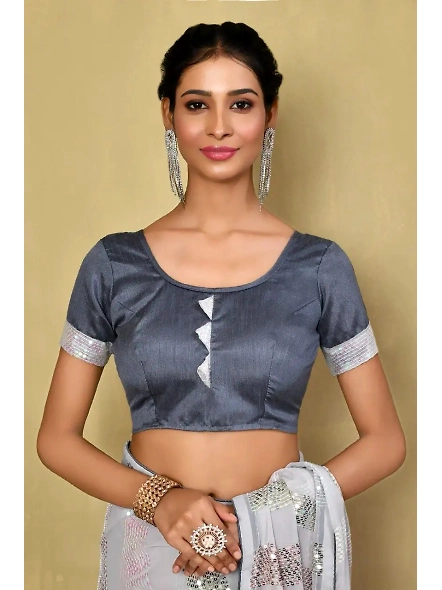 Embellished Georgette Sequence Saree with Sequence Embroidery Work-White-4