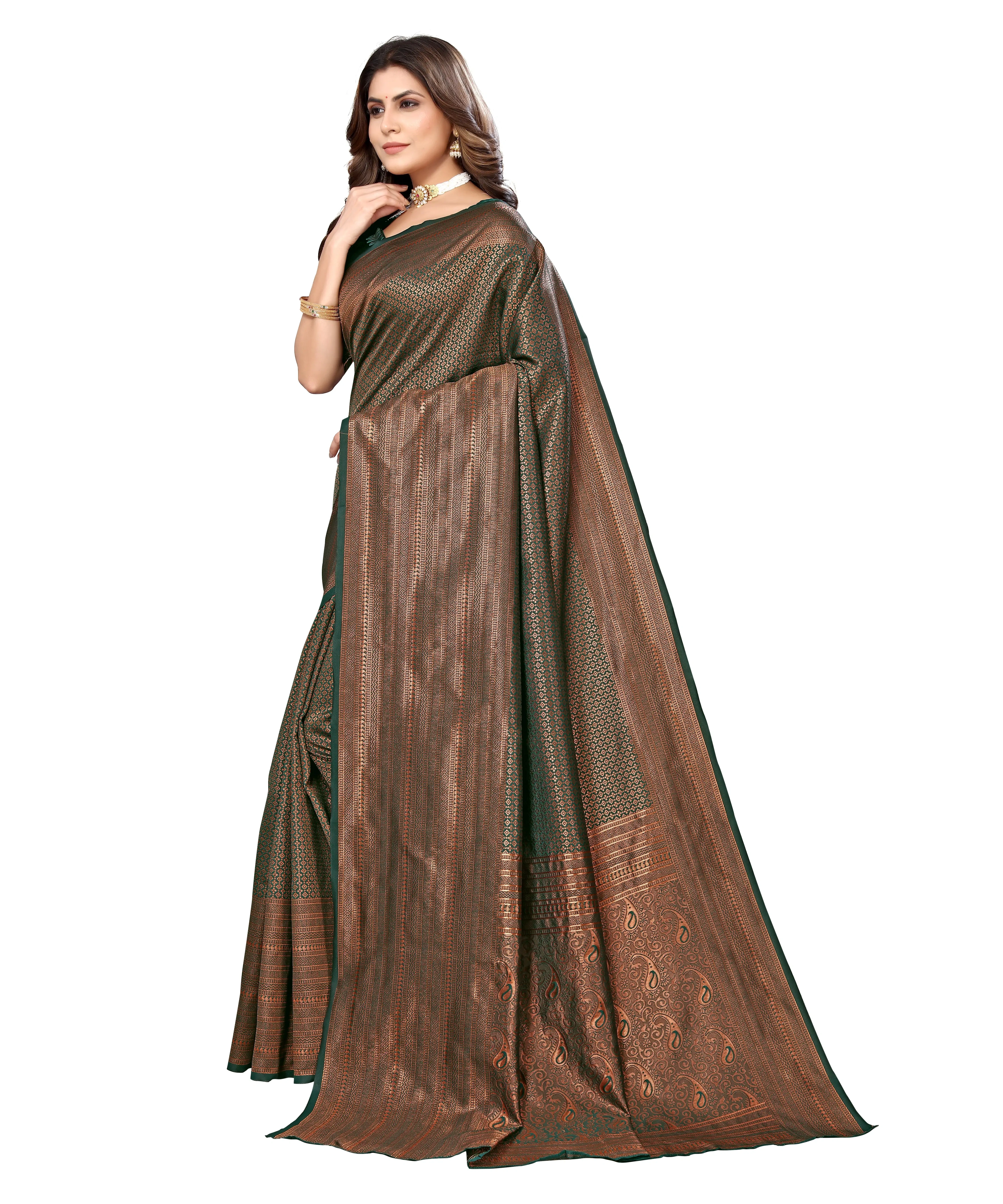 Jacquard Art Silk Weaving Saree-GREEN-1