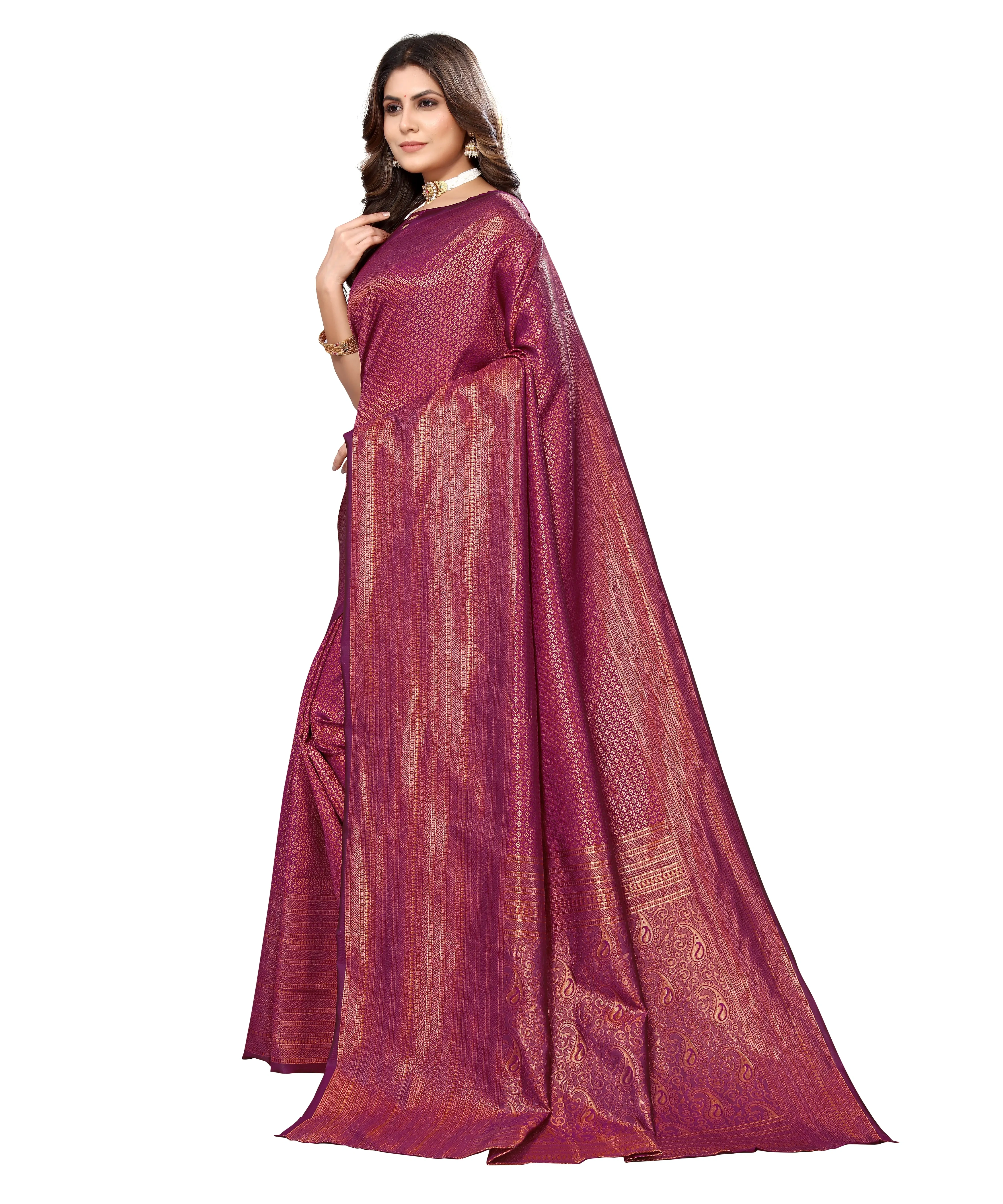 Jacquard Art Silk Weaving Saree-Purple-1