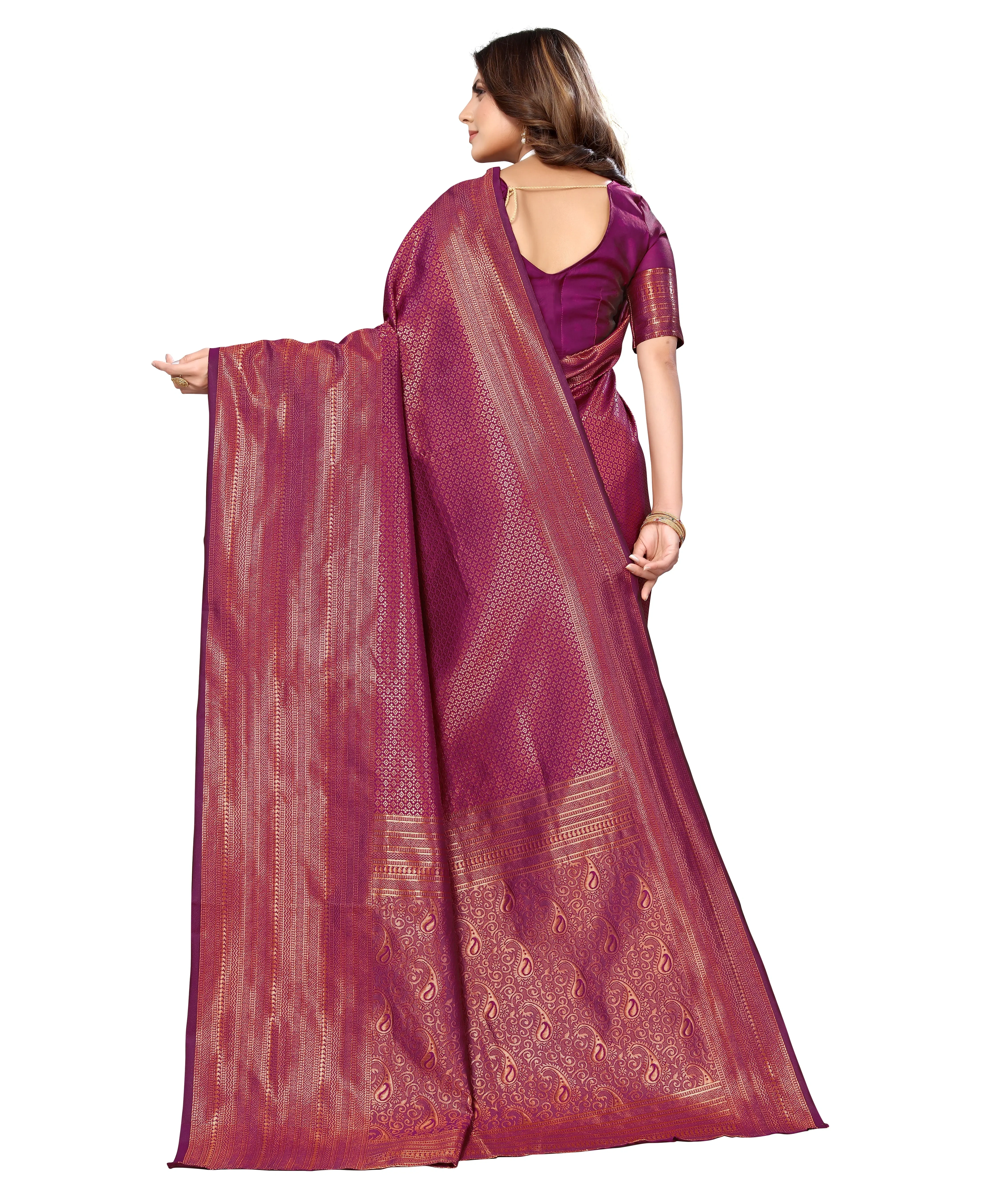 Jacquard Art Silk Weaving Saree-Purple-2