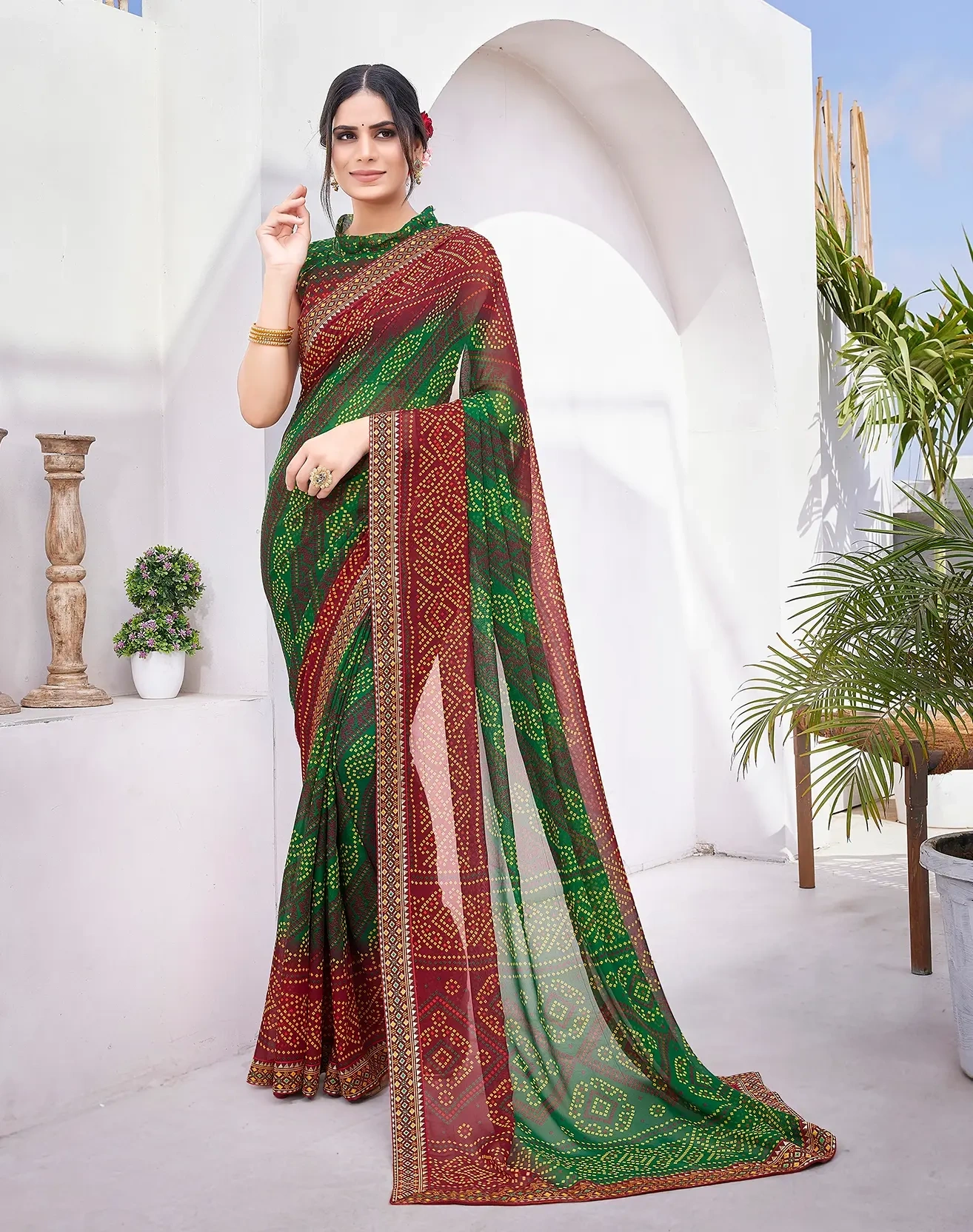 Luxurious Georgette Saree with Delicate Lace Border-Basant_Green