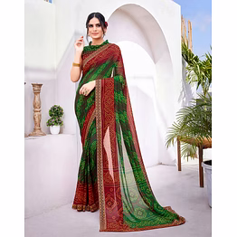 shiv graceful georgette saree with delicate lace border