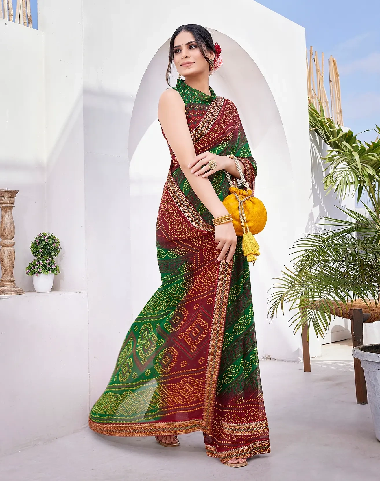 Luxurious Georgette Saree with Delicate Lace Border-Green-1