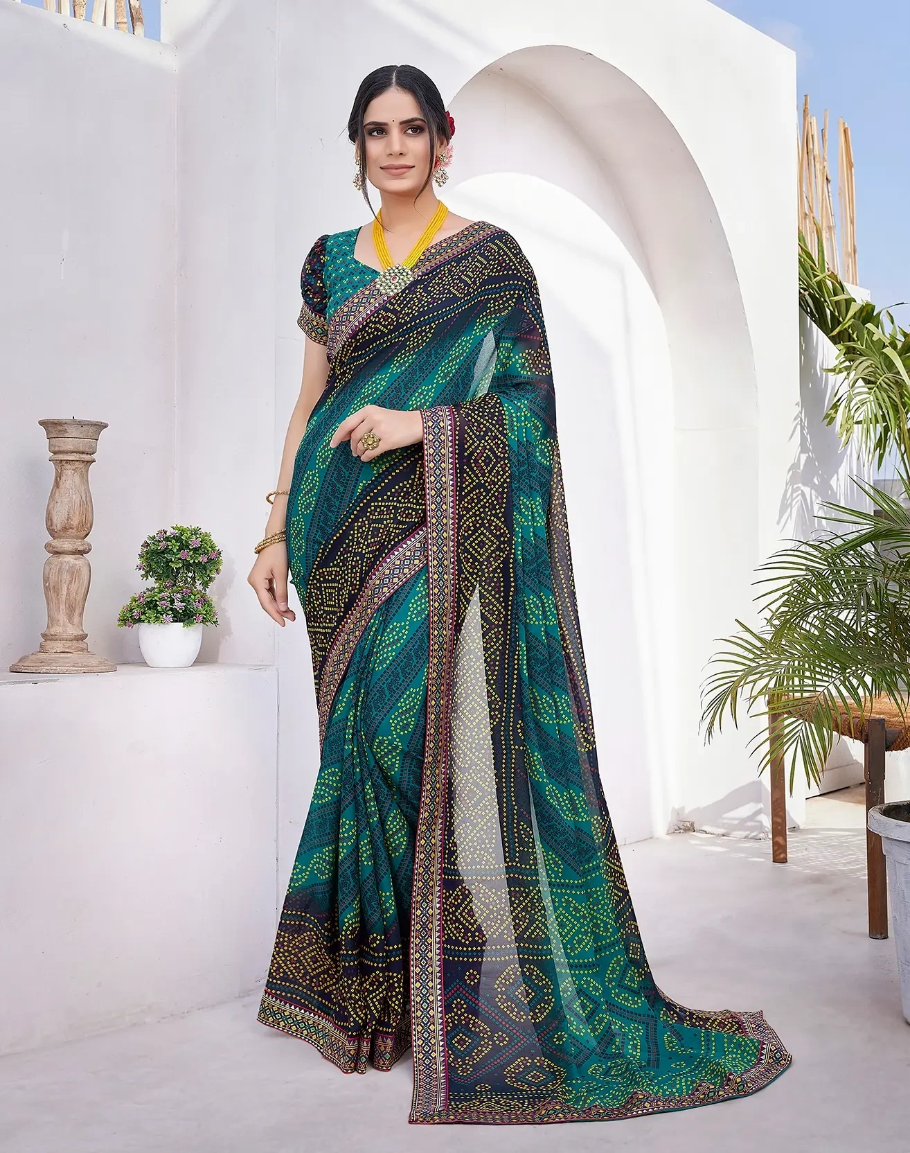 Luxurious Georgette Saree with Delicate Lace Border-Basant_Rama