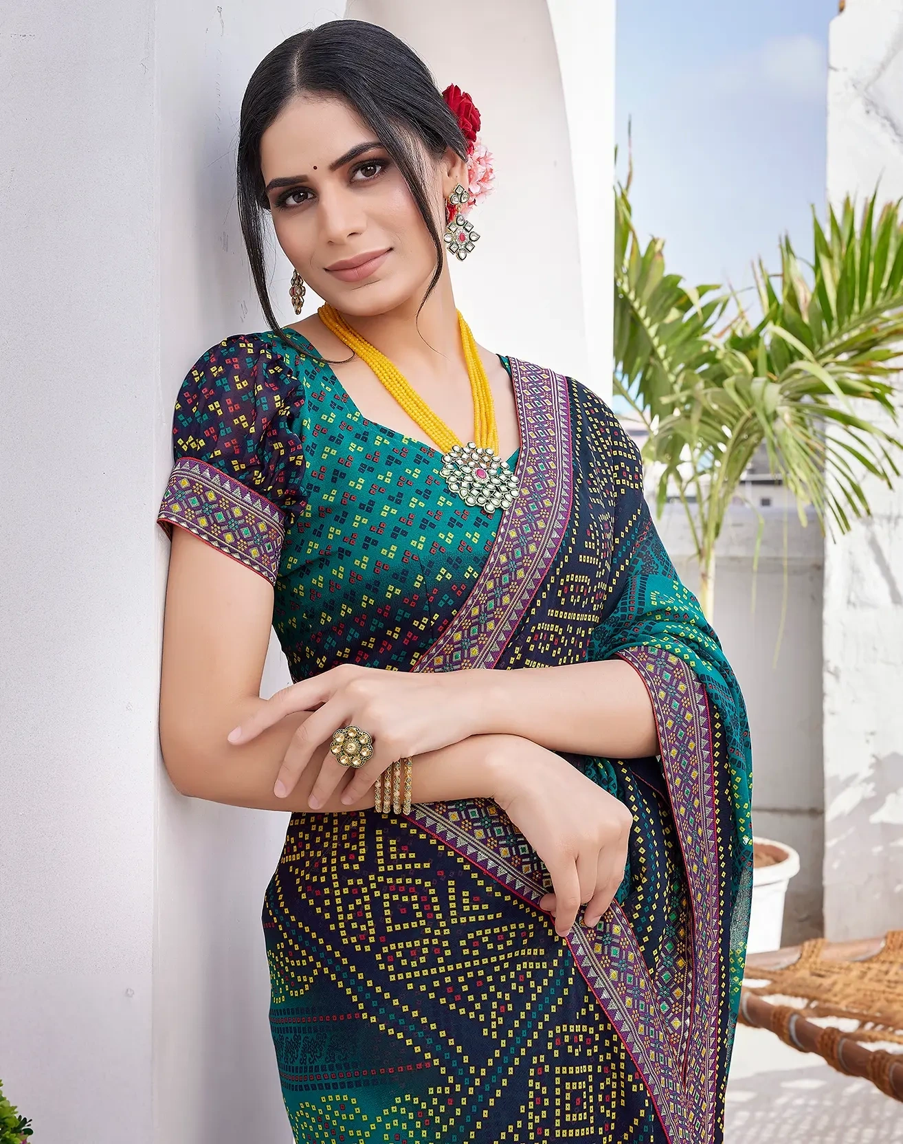 Luxurious Georgette Saree with Delicate Lace Border-Cyan-2