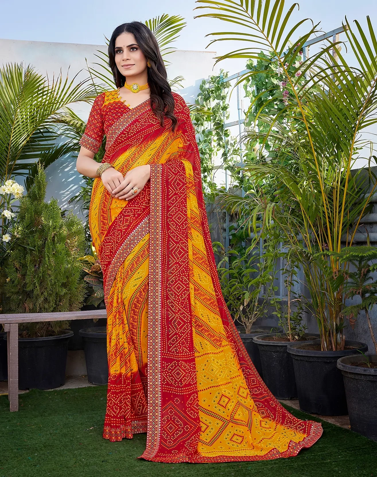 Luxurious Georgette Saree with Delicate Lace Border-Basant_Yellow