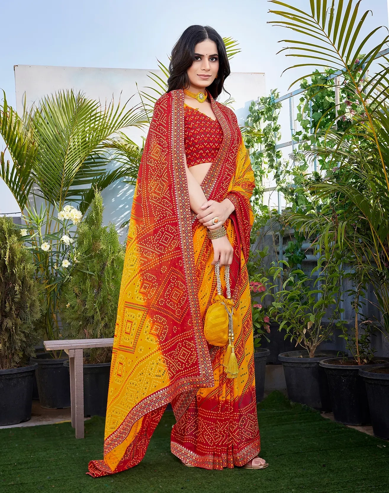 Luxurious Georgette Saree with Delicate Lace Border-Yellow-1