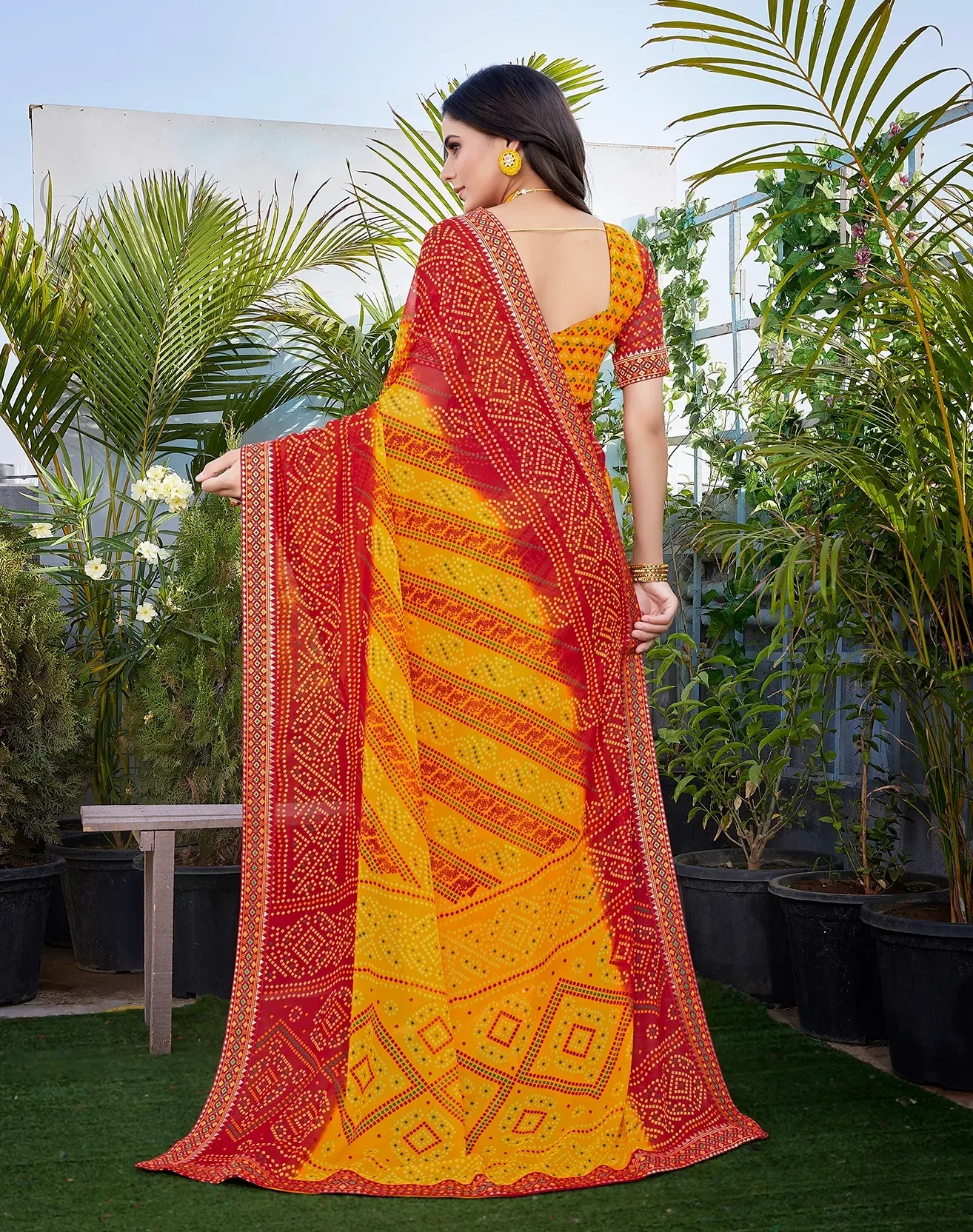 Luxurious Georgette Saree with Delicate Lace Border-Yellow-3