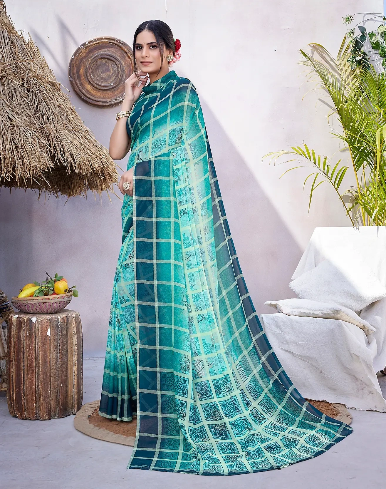 Georgette Printed Saree-Rama-3